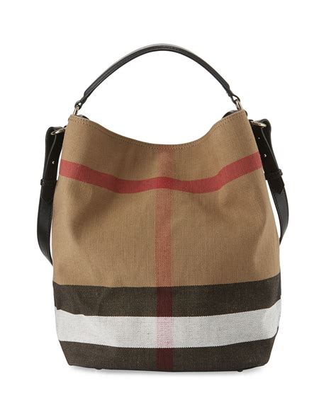 burberry ashby medium studded check canvas hobo bag black|Burberry Hobo bags and purses for Women .